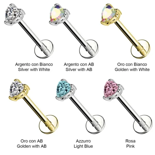Labret in Acciaio Push-in senza Fili con Cuore - immagine 2