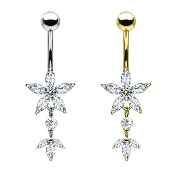 Piercing Banana Ombelico con Cristallo a Fiore - immagine 2