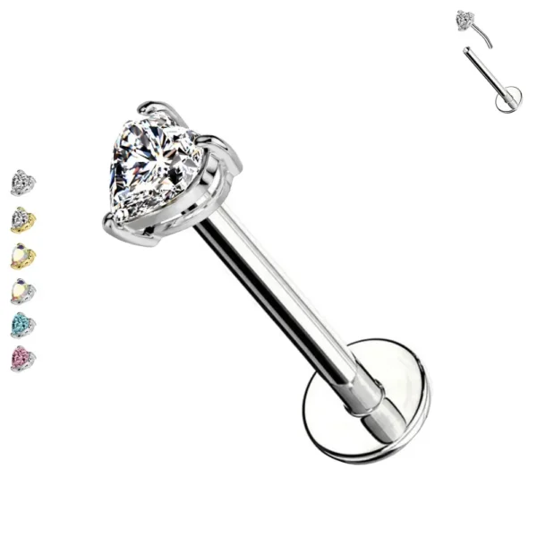 Labret in Acciaio Push-in senza Fili con Cuore