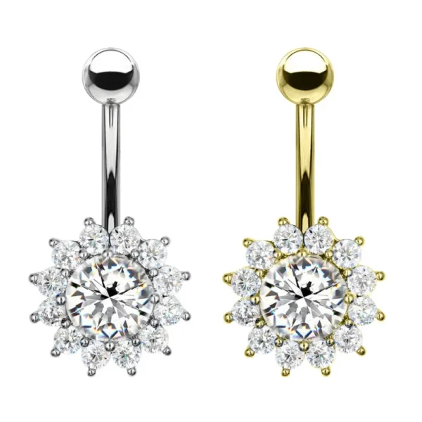 Piercing Banana Ombelico con Cristallo a forma di Girasole - immagine 2