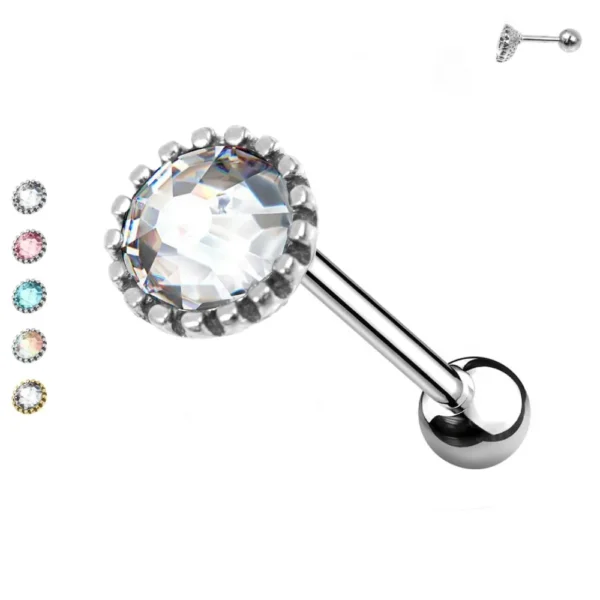 Piercing Orecchio Barbell Stud con Cristallo Rotondo