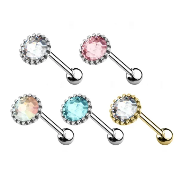 Piercing Orecchio Barbell Stud con Cristallo Rotondo - immagine 2