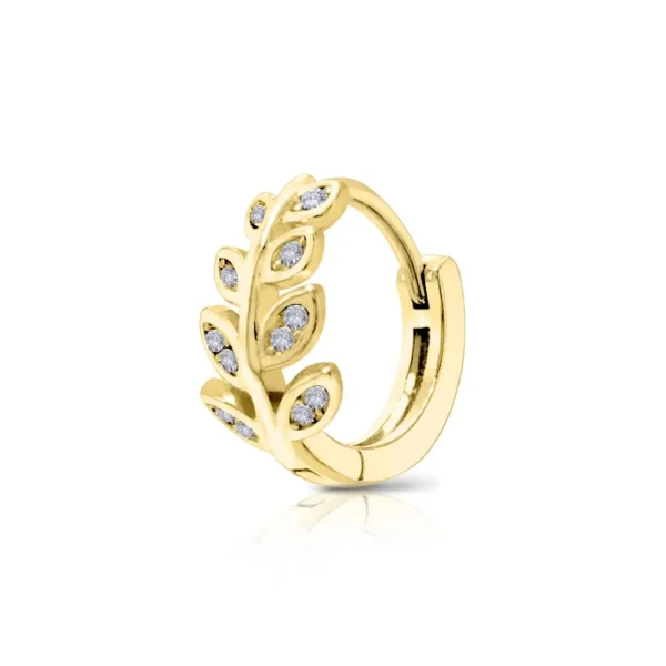 Orecchino cerchio forme foglie con zircone