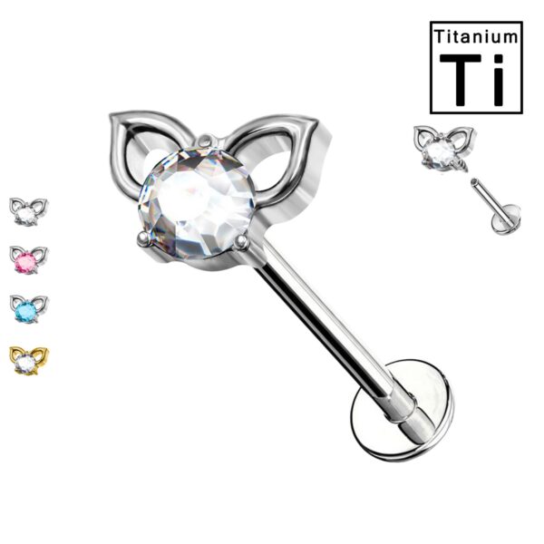 Piercing Labret in Titanio con Orecchie di gatto con cristalli